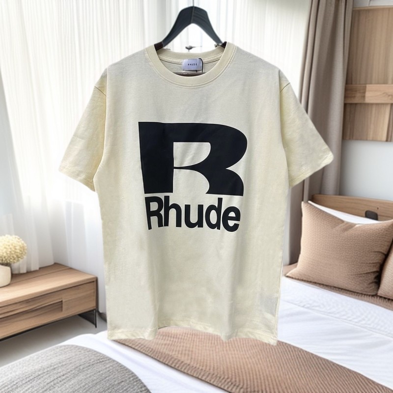 Rhude Vintage Classic Car Racing Print Round Neck Loose Short Sleeve Unisex Couple T Shirt
