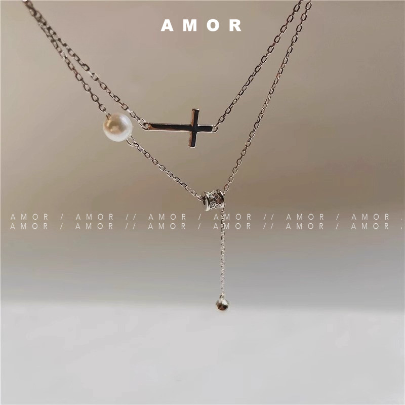 สร้อยคอกางเขนสองชั้น โซ่กระดูกไหปลา ดีไซน์หรู เหมาะสำหรับผู้หญิง - รูปที่ 3