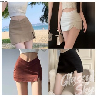 Glassy Sky💖พร้อมส่💖(7315) กระโปรงขาสั้น เอาวี แหวกซ้าย ซิปรู…