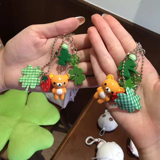 ใหม่ลูกปัด Clover พวงกุญแจแหวนการ์ตูนหมี Retro จี้กระเป๋าตกแต่ง Key Chain
