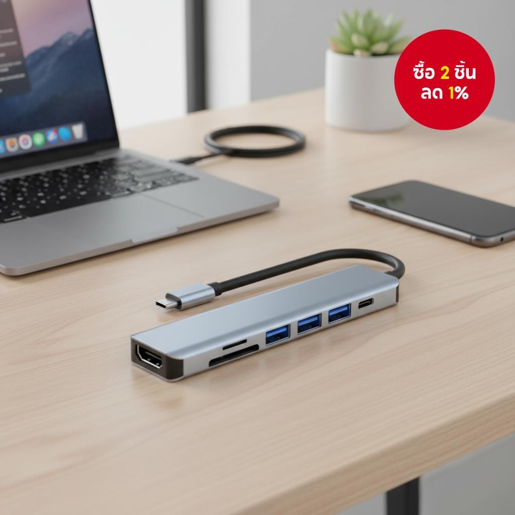 อะแดปเตอร์ฮับ Type C 7-in-1 พร้อม HDMI 4K, ชาร์จ PD87W, USB3.0, เครื่องอ่านการ์ด SD/TF สําหรับ PC/La