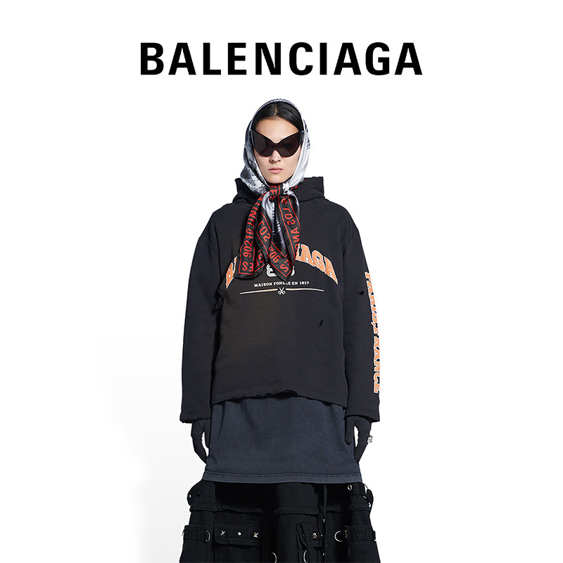 BALENCIAGA MAISON Ladies Wear Effect Hoodie Sweatshirt