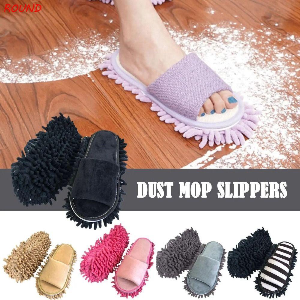 ROUND Wiping Slippers, Microfiber Washable Mopping Shoes, Multifunction Floor Dust Open Toed Portabl