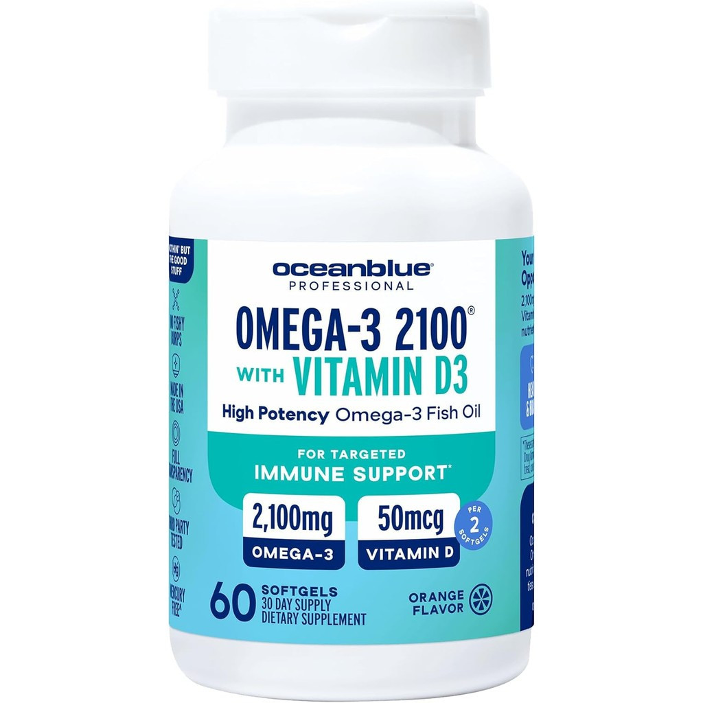Oceanblue Professional Omega-3 2100 คอปีนป่าย combedthamn D3 – 60 ct – Triple Strength Burpless Oil 