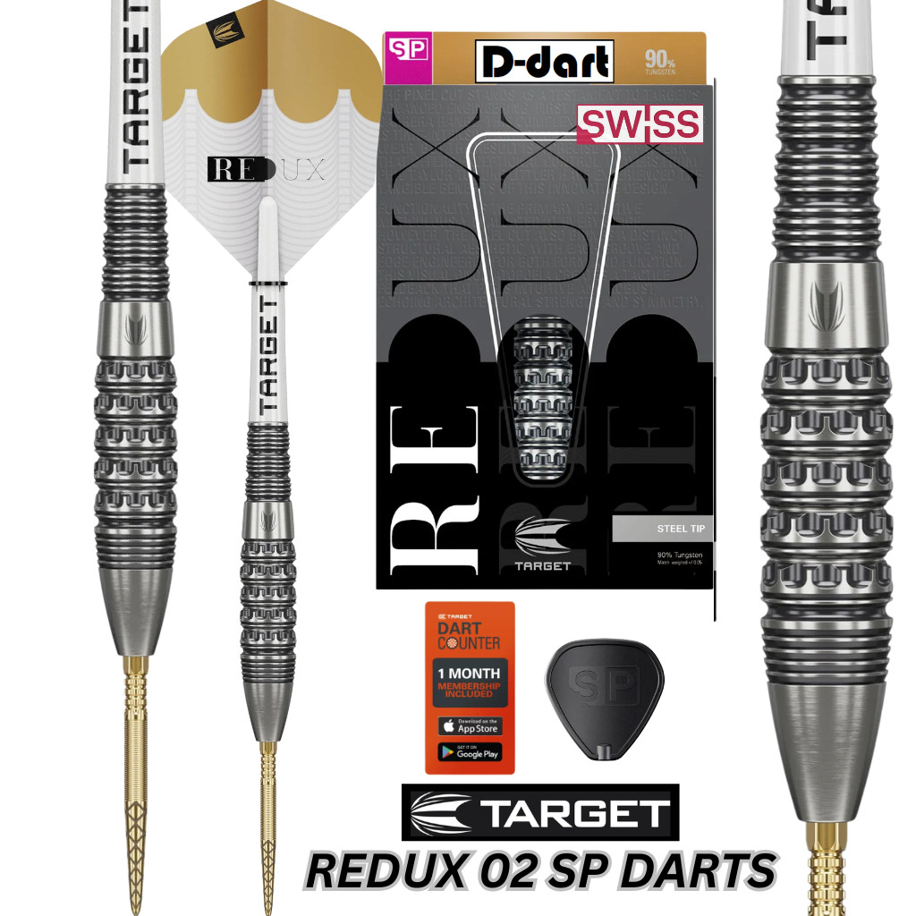 TARGET STEEL TIP DARTS - 22G/23G/24G/25G REDUX 02 (SWISS) SP 90% TUNGSTEN DART SET