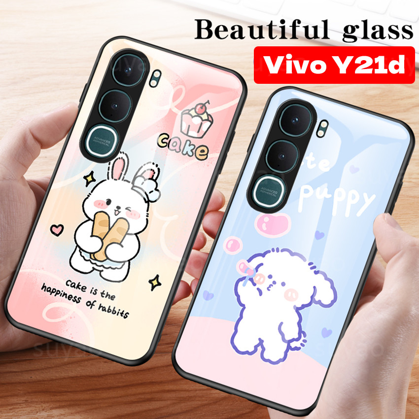 สําหรับ Vivo Y21d Y31 2025 เคสโทรศัพท์กระจกนิรภัยน่ารักการ์ตูนปลอก VivoY21d VivoY31 บาง TPU ShockProof กันชนเกราะป้องกันทาสีผิวนุ่ม Hard ฝาหลัง