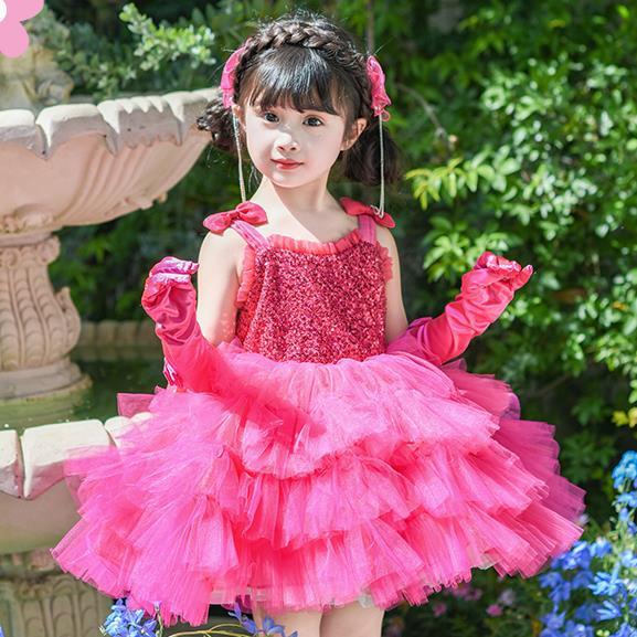 Barbie Girl Princess Dress Dress Summer Rose Red Dress Classy Puff Skirt Performance Dress 10.18 q - รูปที่ 5