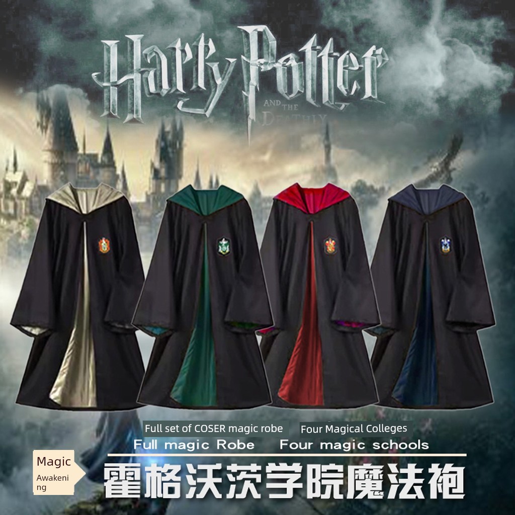 ♜เสื้อผ้าเครื่องแต่งกายแฮร์รี่ Magic Robe Potter Academy Cos Hogwarts Uniform Suit Wizard Robe Cloth