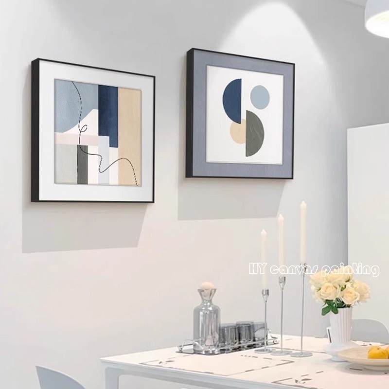 [กรอบไม้เนื้อแข็ง] สไตล์นอร์ดิกบทคัดย่อเรขาคณิตผ้าใบจิตรกรรมห้องนั่งเล่นและร้านอาหารแขวนผนังภาพวาดศิลปะสมัยใหม่ที่เรียบง่ายภาพจิตรกรรมฝาผนัง - รูปที่ 3