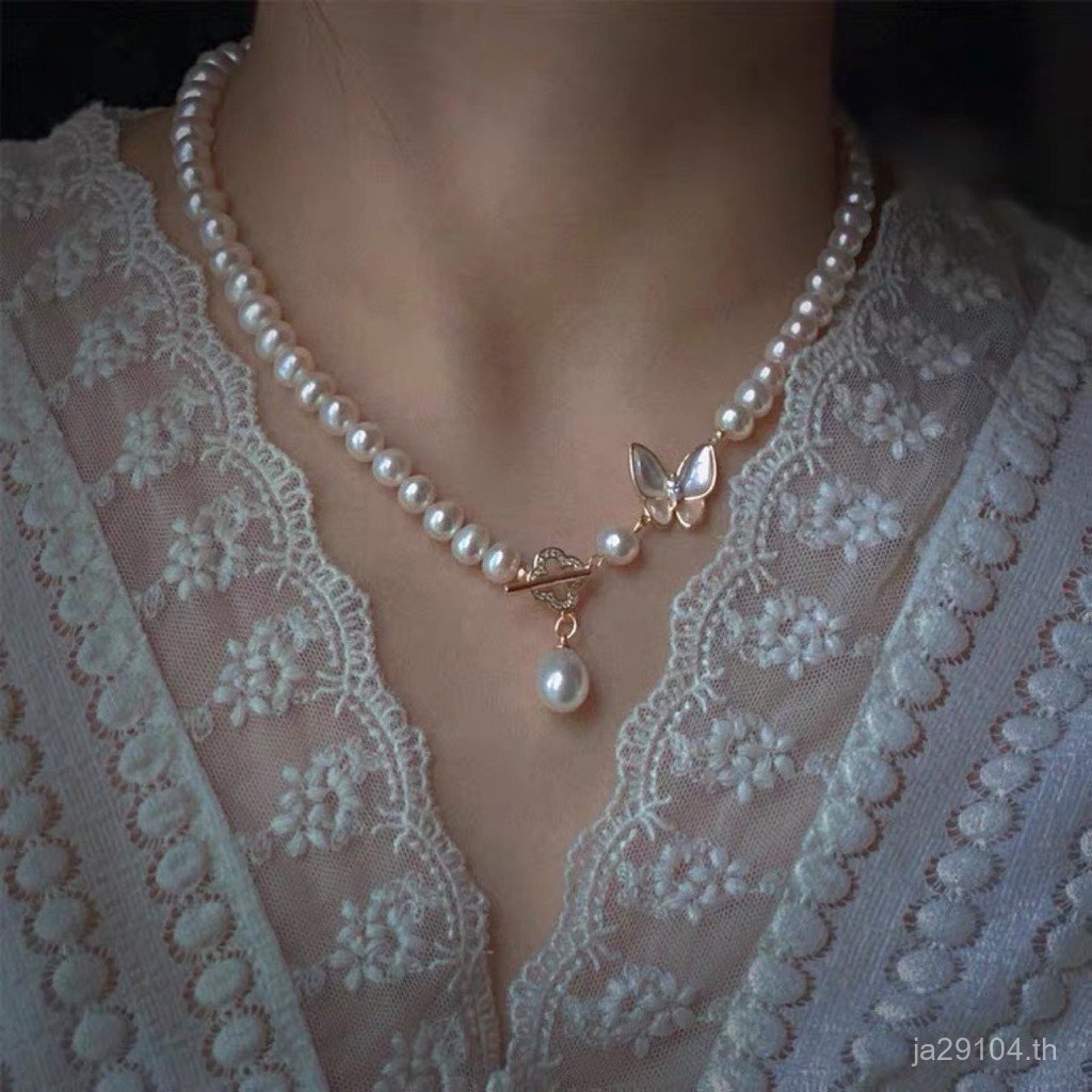 ที่ไม่ซ้ํากันธรรมชาติOTหัวเข็มขัดสร้อยคอ 14k Shell Pearl Light Luxury Four-leaf Clover Gold-injected