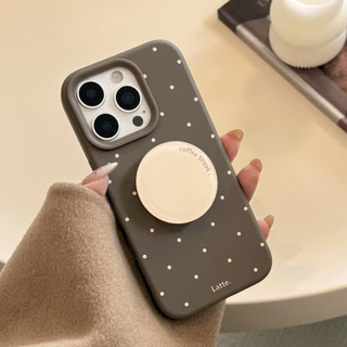 Retro สีน้ําตาล Polka Dot รอบขาตั้งผู้ถือ iPhone สําหรับ iPhone 17 Pro Max 17 Pro 17 16 Pro Max 16 Plus 16 15 14 13 12 11 Anti Drop เลนส์ป้องกัน Soft Tpu ปกหลัง