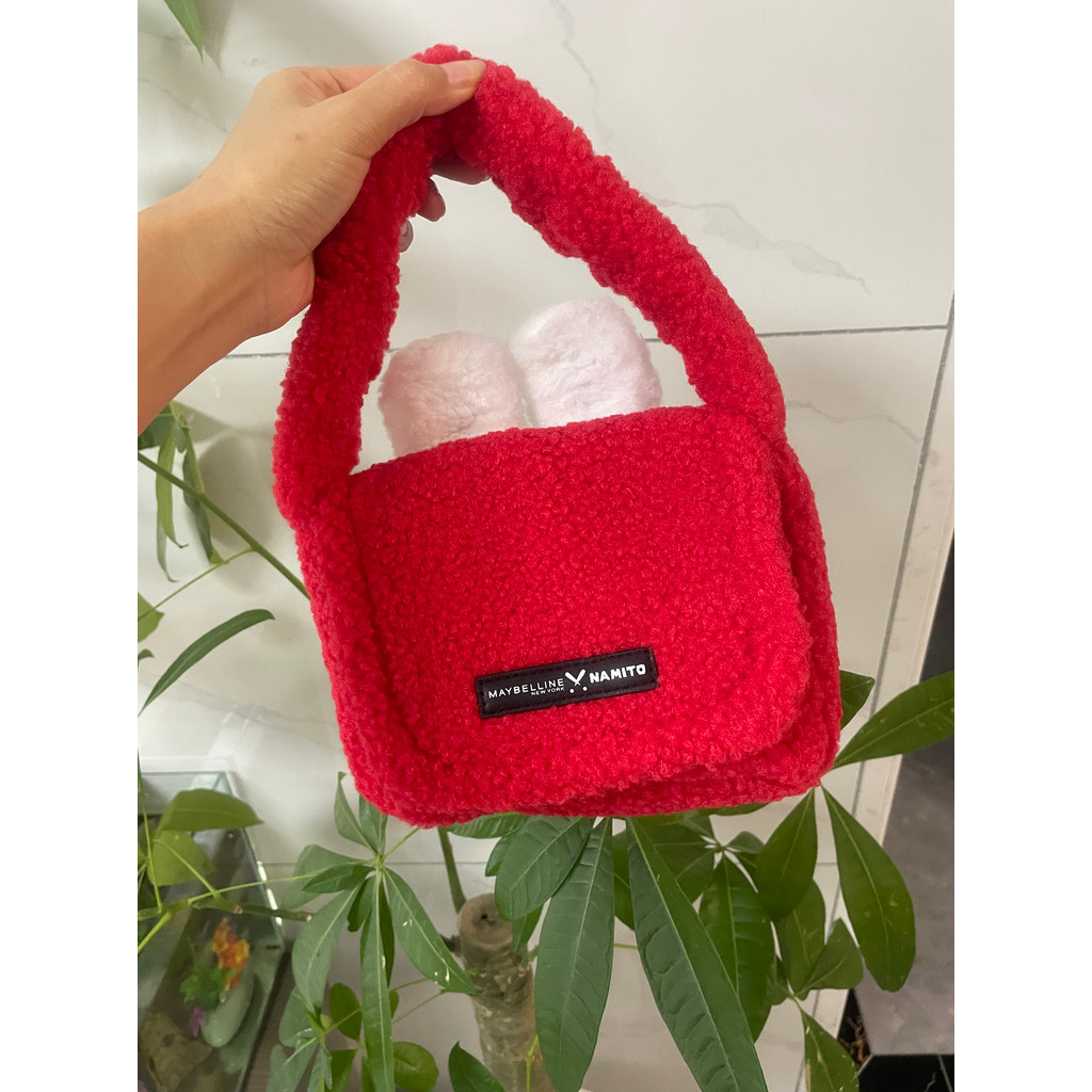 Mebelline Red Fluffy Bag กระเป๋าเครื่องสําอางแบบพกพา กระเป๋าจัดระเบียบ