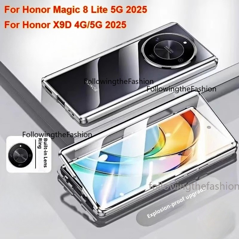 ปลอกสําหรับ Honor X9D 5G 2025 Honor X9d X9D X9d Honor Magic 8 Lite เคสโทรศัพท์ 360° โลหะแม่เหล็กกันกระแทกเต็มรอบทิศทาง ความละเอียดสูง กระจกเหนียวกล้องเลนส์ป้องกันพลิกล็อคปก