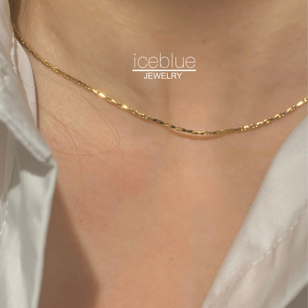 iceblue18K Gold Wire Layer Chain เท่านั้น Choker สร้อยคอกันน้ํา Non Tarnish เครื่องประดับ 316L สแตนเ