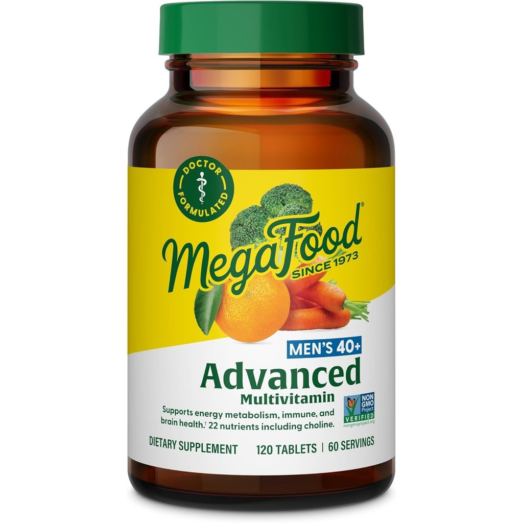 MegaFood Men's 40+ Advanced Multivitamin for Men - Dr-Formulated - Choline, Vitamin B, Vitamin C, Vi