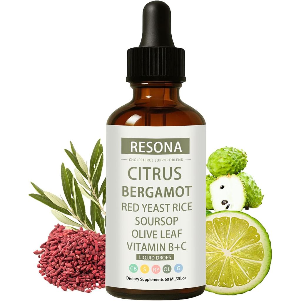 RESONA Red Yeast Rice Cholesterol Cleanse Drops with Citrus, Bergamot, Red Yeast Rice, Soursop, Oliv