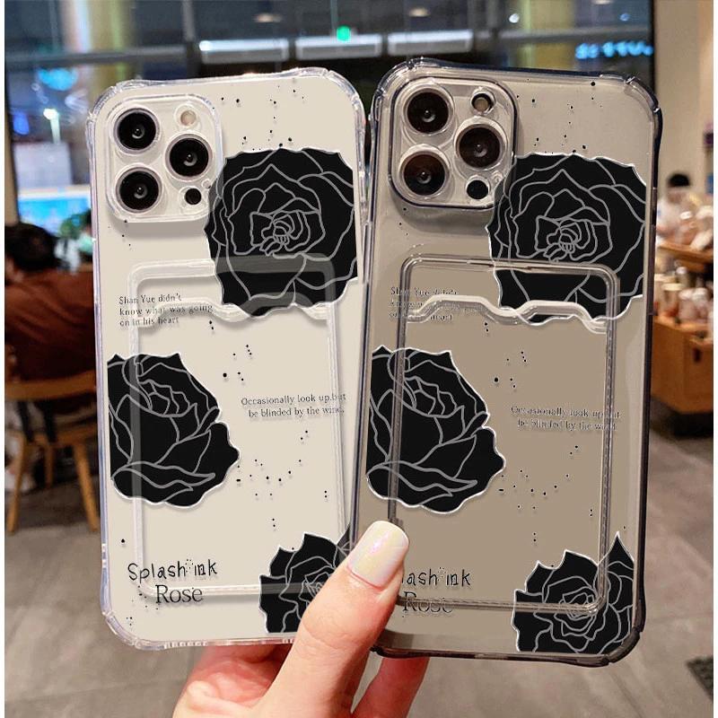 MAWAR Oppo SoftCase พร้อม ATM Card Slot Black Rose รูปแบบสําหรับ A3 NFC A3x 4G A3 Pro A80 A60 A5 A7 