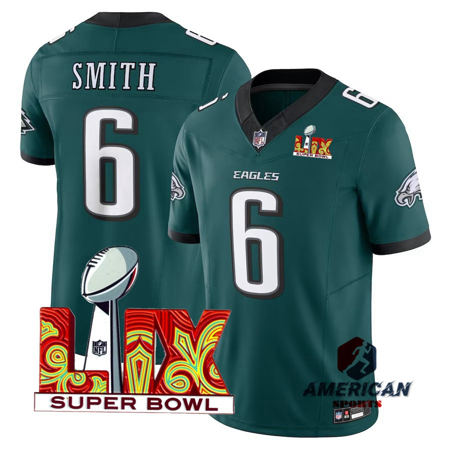ผู้ชาย 2025 Super Bowl LIX NFL Jersey Philadelphia Eagles 6 DeVonta Smith Midnight Green Limited เสื