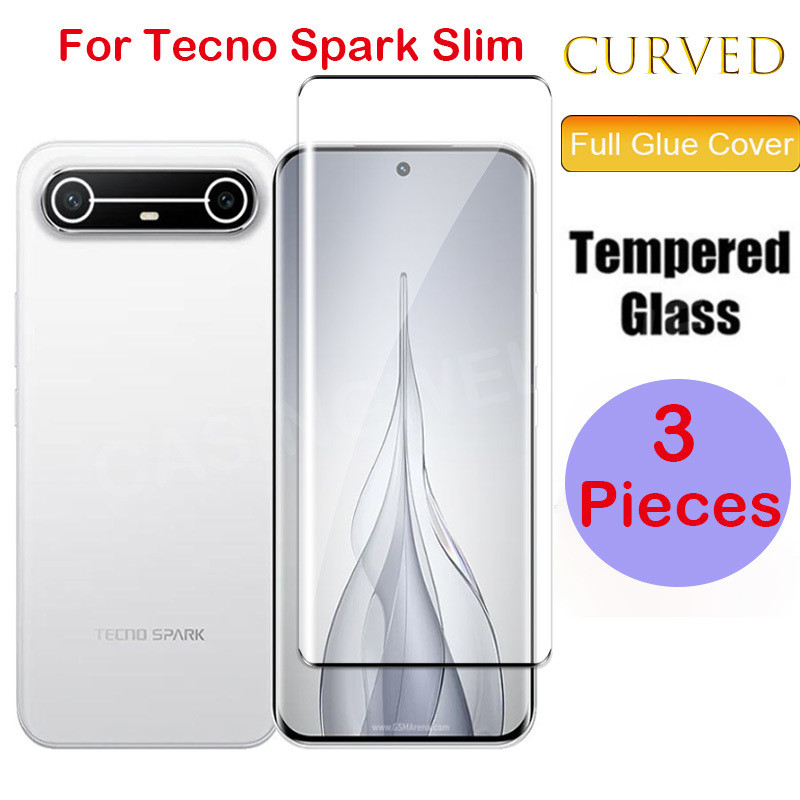 ป้องกันหน้าจอสําหรับ Tecno Spark Slim 5G Pova Slim 4G 5G 2025 ฝาครอบโค้งกระจกนิรภัยขอบป้องกันฟิล์ม