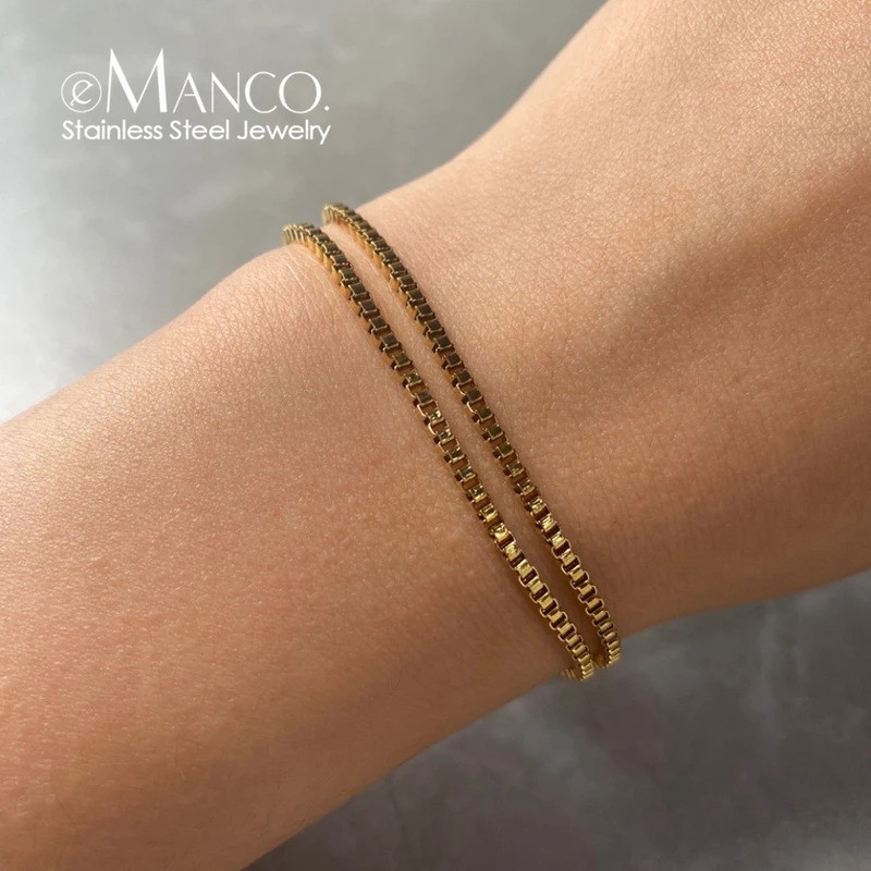 กล่องใส่สร้อยข้อมือสแตนเลส 14K Gold Plated สำหรับผู้หญิง พร้อมใช้งานในวันออกเดินตลาดเก๋ไก๋และมื้ออาหารเช้าหรูหรา