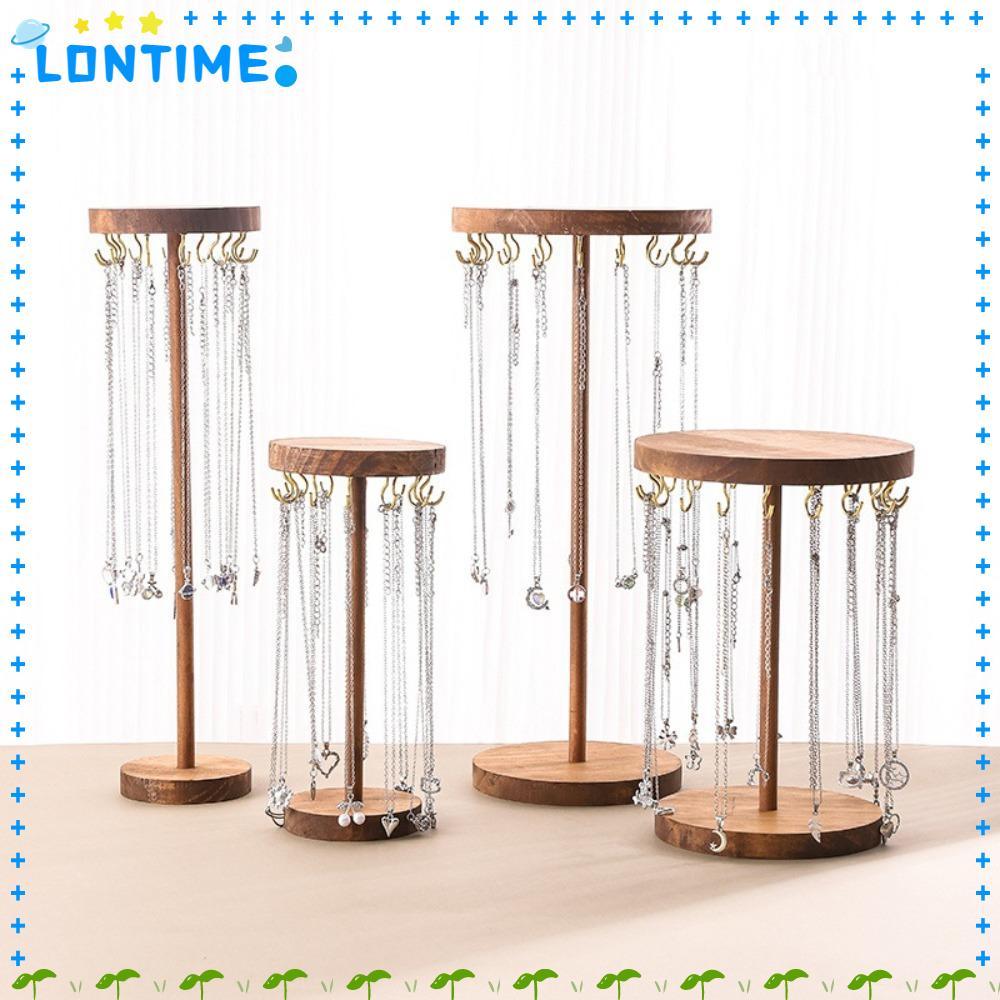 LONTIME ขาตั้งแสดงเครื่องประดับ, ที่แขวนสร้อยคอไม้แนวตั้ง, เครื่องประดับชั้นวางต่างหูทรงกลมที่ถอดออกได้