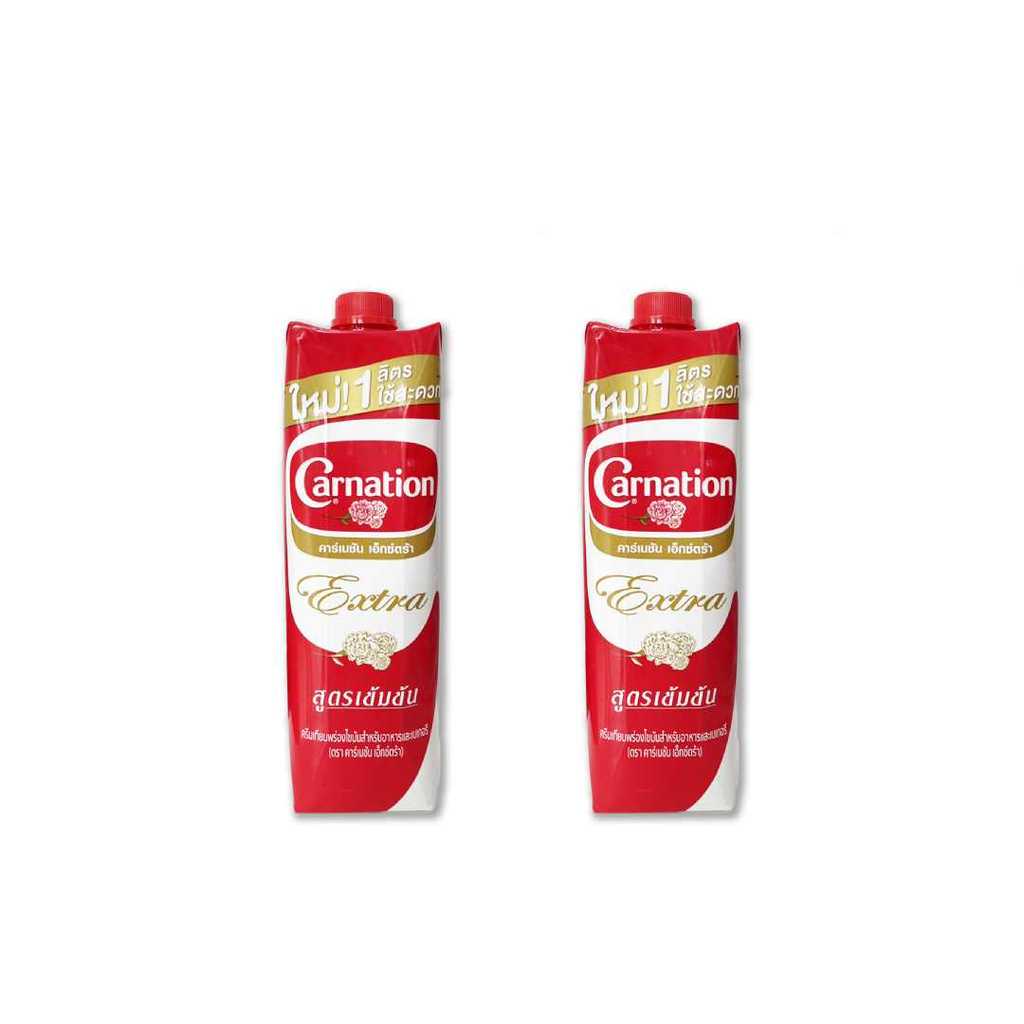 Carnation Extra นมสดคาร์เนชั่น extra นมข้นจืด ขนาด1Lt (แบบ 2 กล่อง)