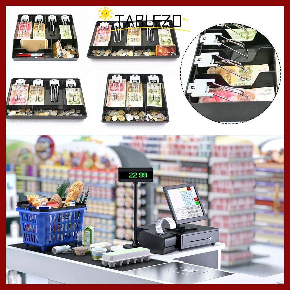 TABLEZO กล่องแคชเชียร์ Multi-grids Multifunctional Drawer ถาดเงินสด, ทนทานประหยัดพื้นที่พลาสติก ABS โลหะคลิปลิ้นชักลงทะเบียนเงินสดสําหรับ Shop