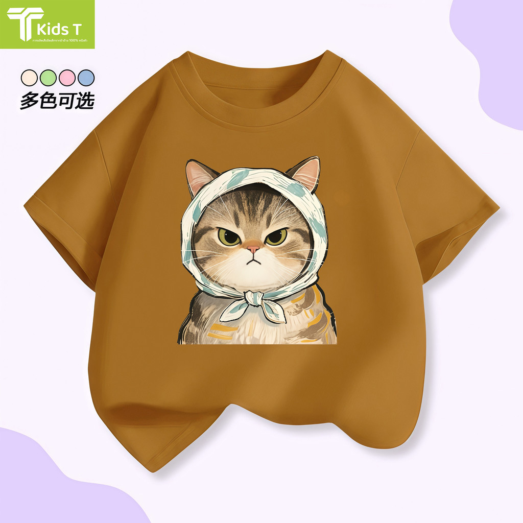 เกาหลี เสื้อเด็ก ผลิตจากผ้าฝ้าย 100% พิมพ์ลาย เสื้อลายแมว เหมาะ เด็กผู้ชาย และ เด็กผู้หญิง #29