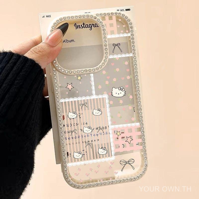 เคสโทรศัพท์เพชรลายดอกไม้ KT Cat เหมาะสําหรับ iPhone14111613121515PRO16PRO12PROMAX11PROMAX16PLUS14PLU