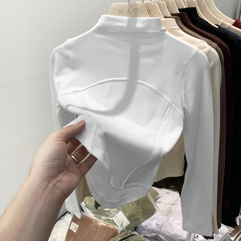 เสื้อแขนยาวสำหรับสตรีแบบครึ่งคอสูง สไตล์เกาหลี เหมาะสำหรับฤดูใบไม้ร่วงและหนา - รูปที่ 2