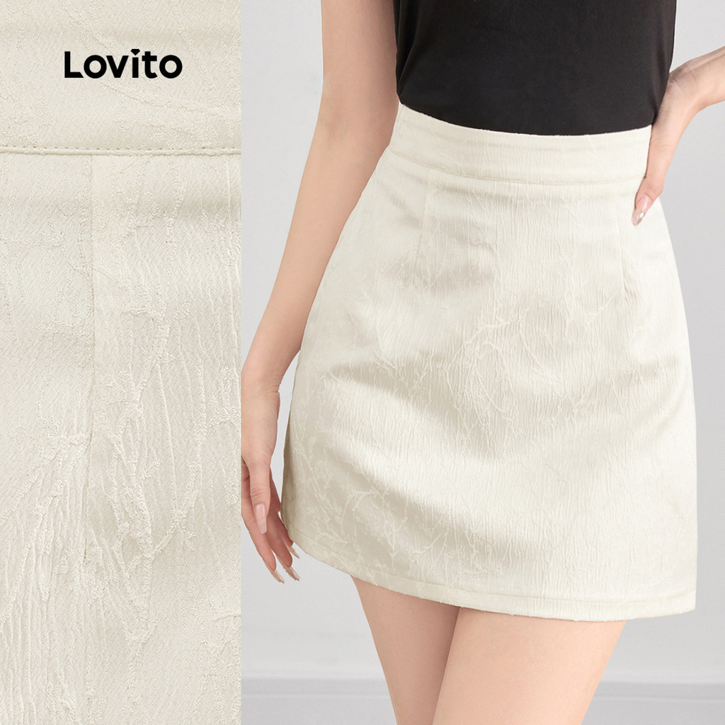 Lovito ดอกไม้ลําลองซ่อนดอกไม้กระโปรงพื้นฐานสไตล์จีนใหม่สําหรับผู้หญิง L121AD1345