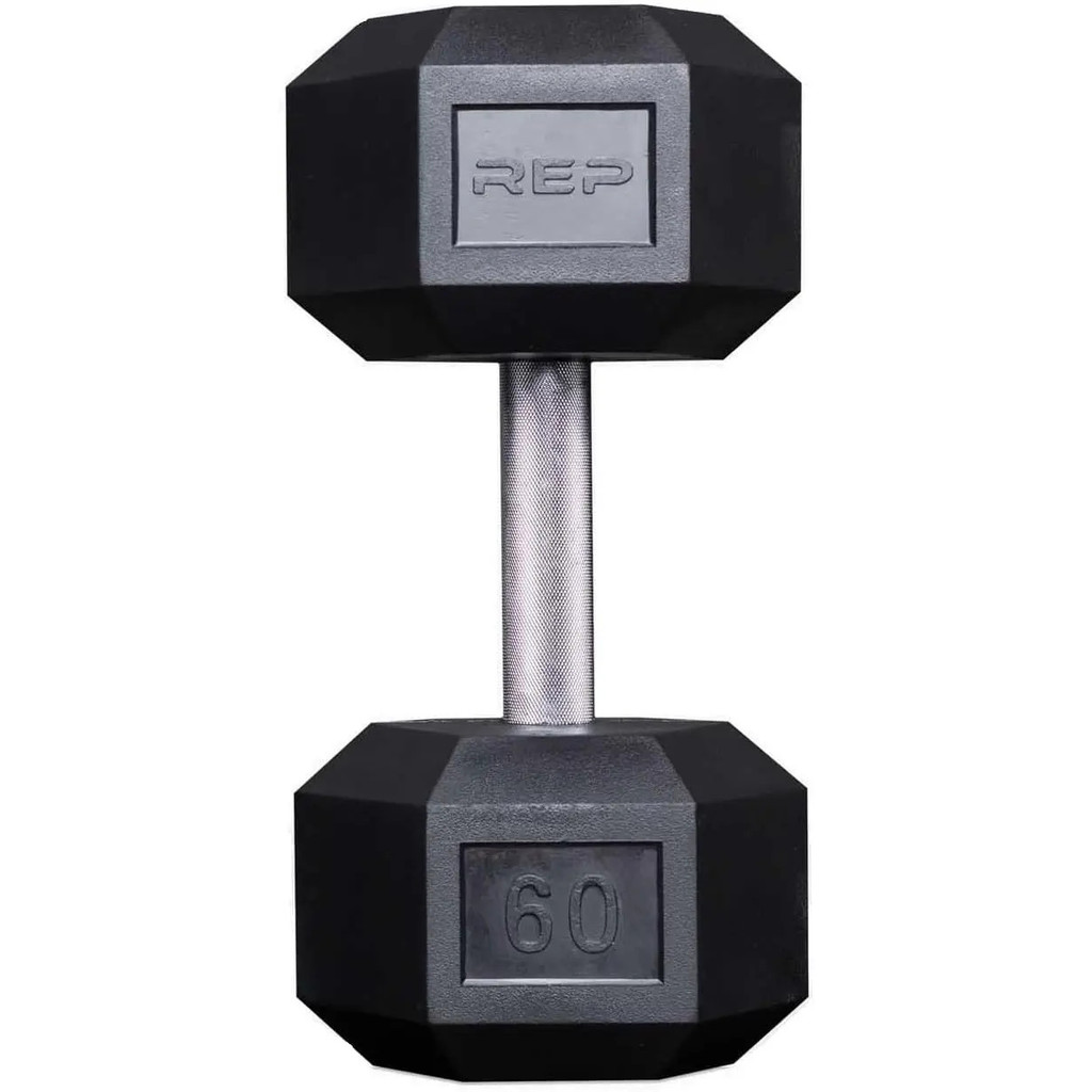 Fitness Rubber Hex Dumbbell(s) - Singles (55lb +) และคู่ (5lb - 50lb) - Low Odor, Fully Knurled Hand