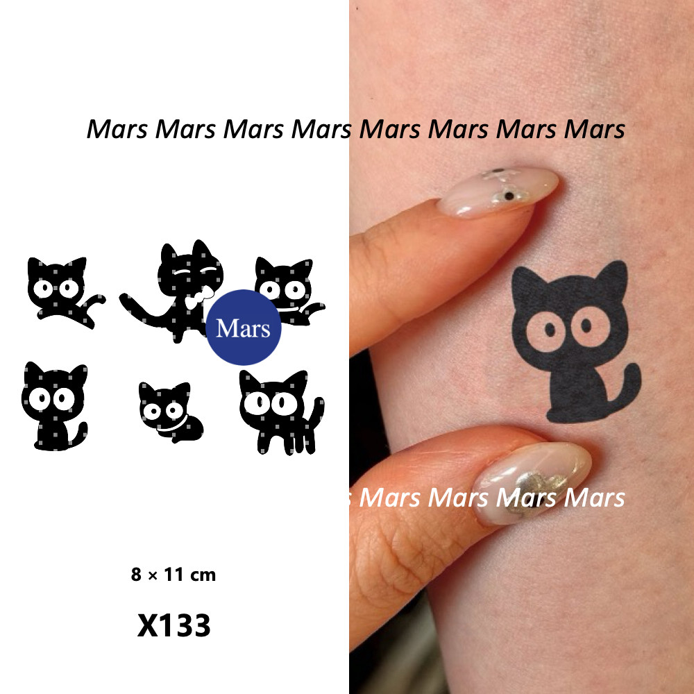 สติ๊กเกอร์รอยสัก Mars Tattoo แบบชั่วคราว ติดทนนาน 2 สัปดาห์ ลายหกลูกแมว X133