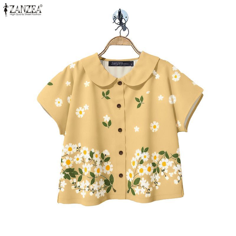 ZANZEA เสื้อแขนระบายพิมพ์ลายดอกไม้แบบแร็กแลนสำหรับผู้หญิง สไตล์เกาหลี สวมใส่ง่ายในฤดูร้อน — صورة 6