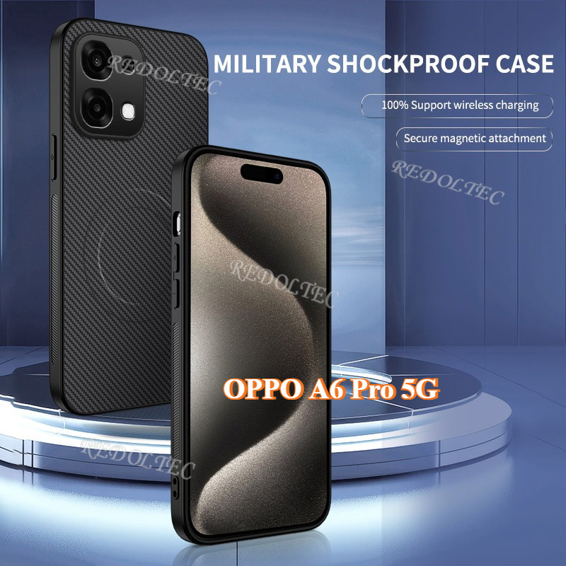 OPPO A6 Pro 5G หนังกันกระแทกคาร์บอนไฟเบอร์รูปแบบปลอกแม่เหล็ก OPPO A6Pro ชาร์จไร้สายฝาหลังโทรศัพท์