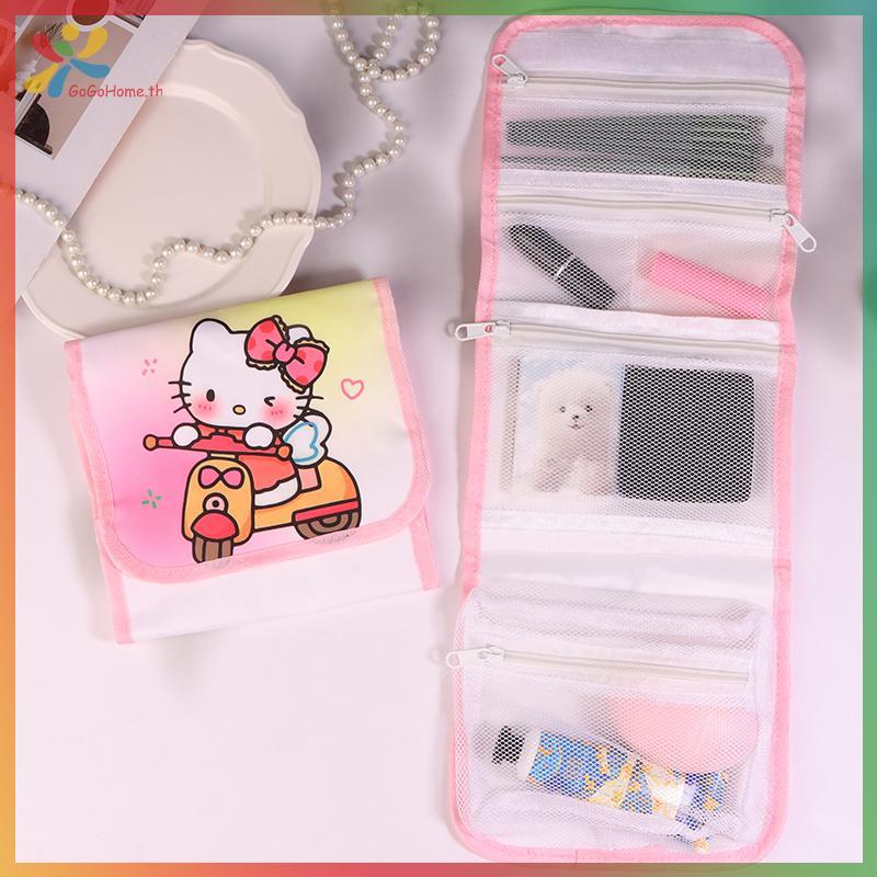 GOGO Hello Kitty Folding Makeup Bag Sanrio KT Cat Pencil Case Cute Travel Cosmetics Brush Storage Ba