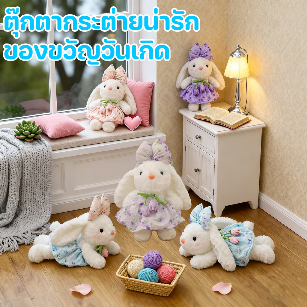 ตุ๊กตากระต่ายหูยาวน่ารัก ตุ๊กตากระต่าย 30cm ตุ๊กตาสัตว์ นุ่มนิ่ม ของขวัญวันเกิด