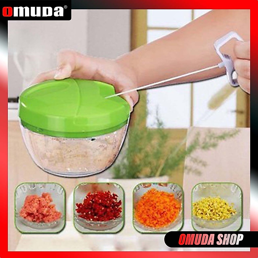 OMUDA_SHOP  เครื่องบด หั่น พริก สับกระเทียม แบบมือดึง (สีเขียว)