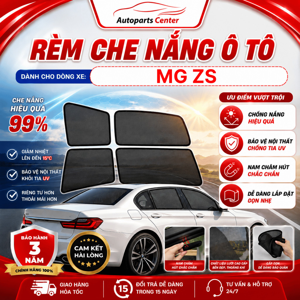 Magnetic Sun Shades สําหรับ MG ZS 2021-2022-2023-2024 ชุด 4 แผง