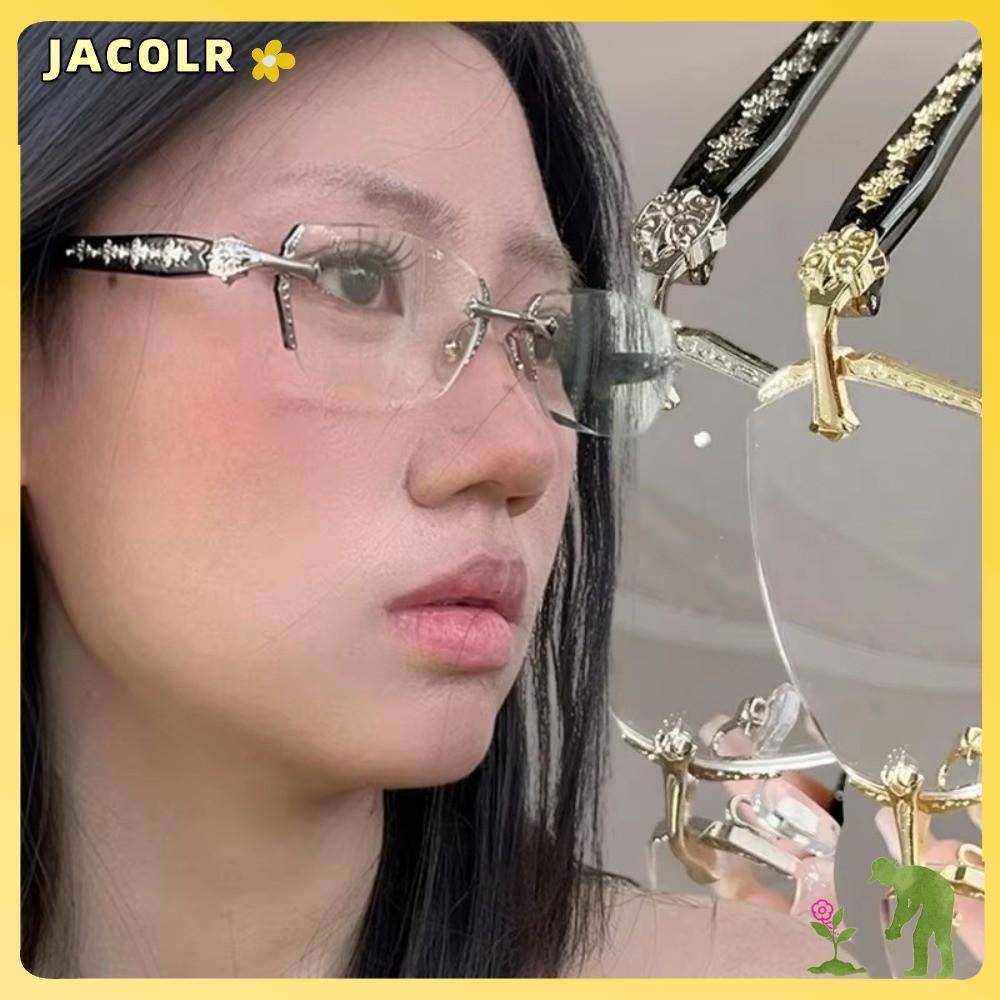 JACOLR Frameless Cut Edge Glasses, Y2K Vintage Metal Anti-Blue Light Glasses, Eye Protection Travel 