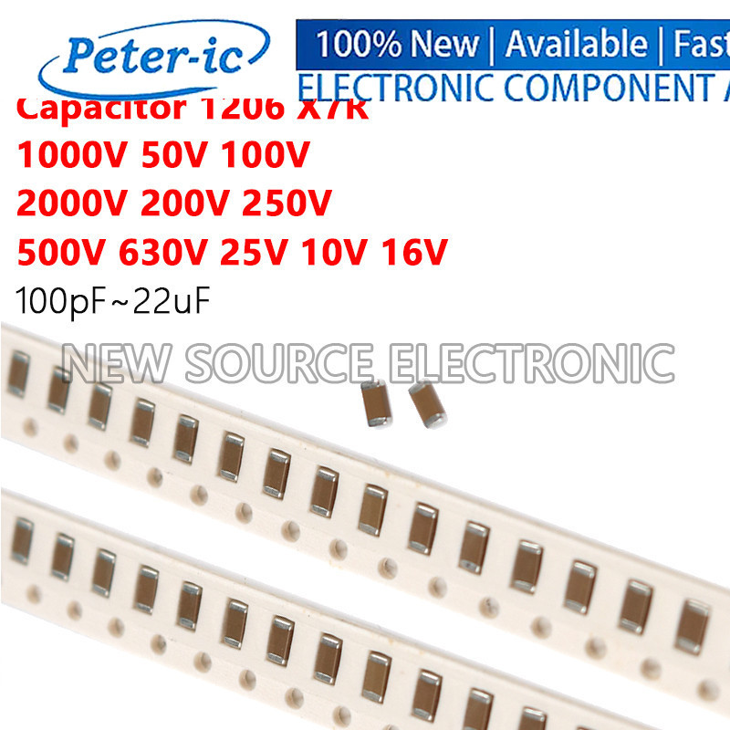 (1-10pcs) 1206 SMD 1000V 50V 100V 2000V 200V 250V 500V 630V 25V 10V 16V X7R ตัวเก็บประจุ 100pF 220pF