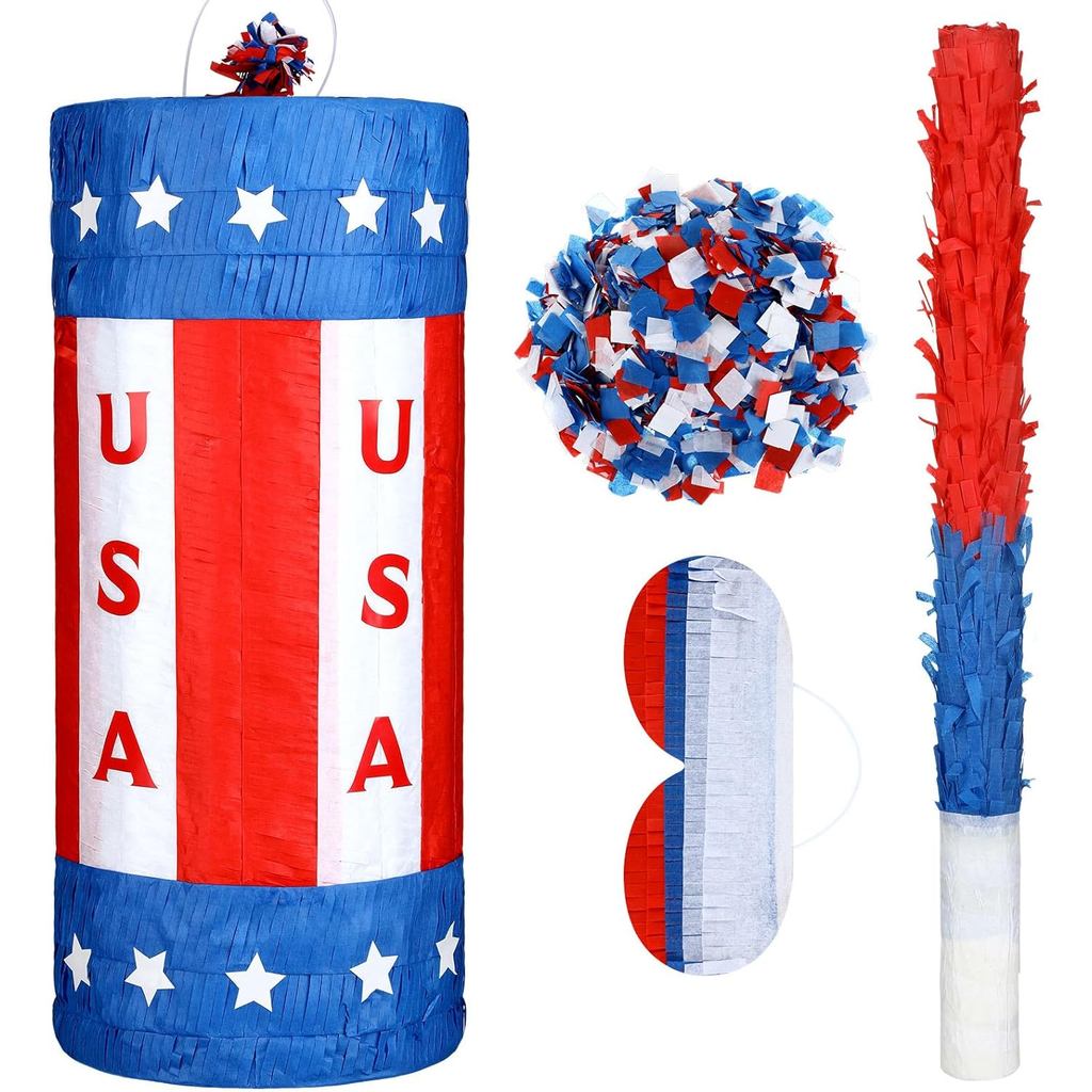 17 4th of July Patriotic Piñata สําหรับ 250th Anniversary Red White และ Blue Flag Firecracker Piñata