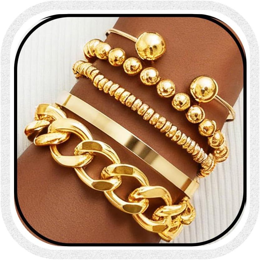 GORTIN Gold Bracelets Stack Chunky Bracelet Set Punk Cuban Link Bracelets for Women