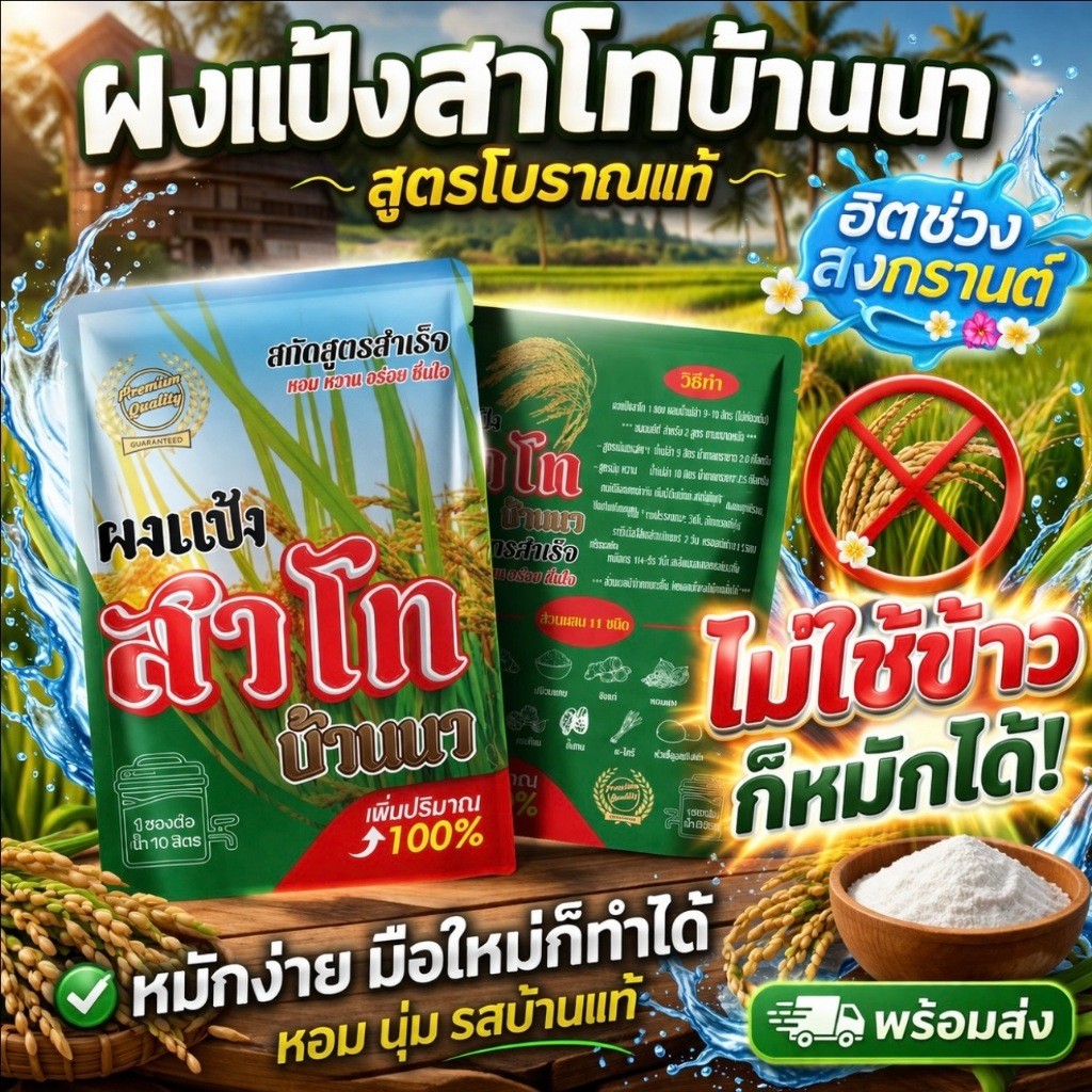 [สินค้าขายดี] ผงสาโท สูตรหมักน้ำเปล่า บ้านนา 1 ซอง ต่อน้ำ 5-10 ลิตร
