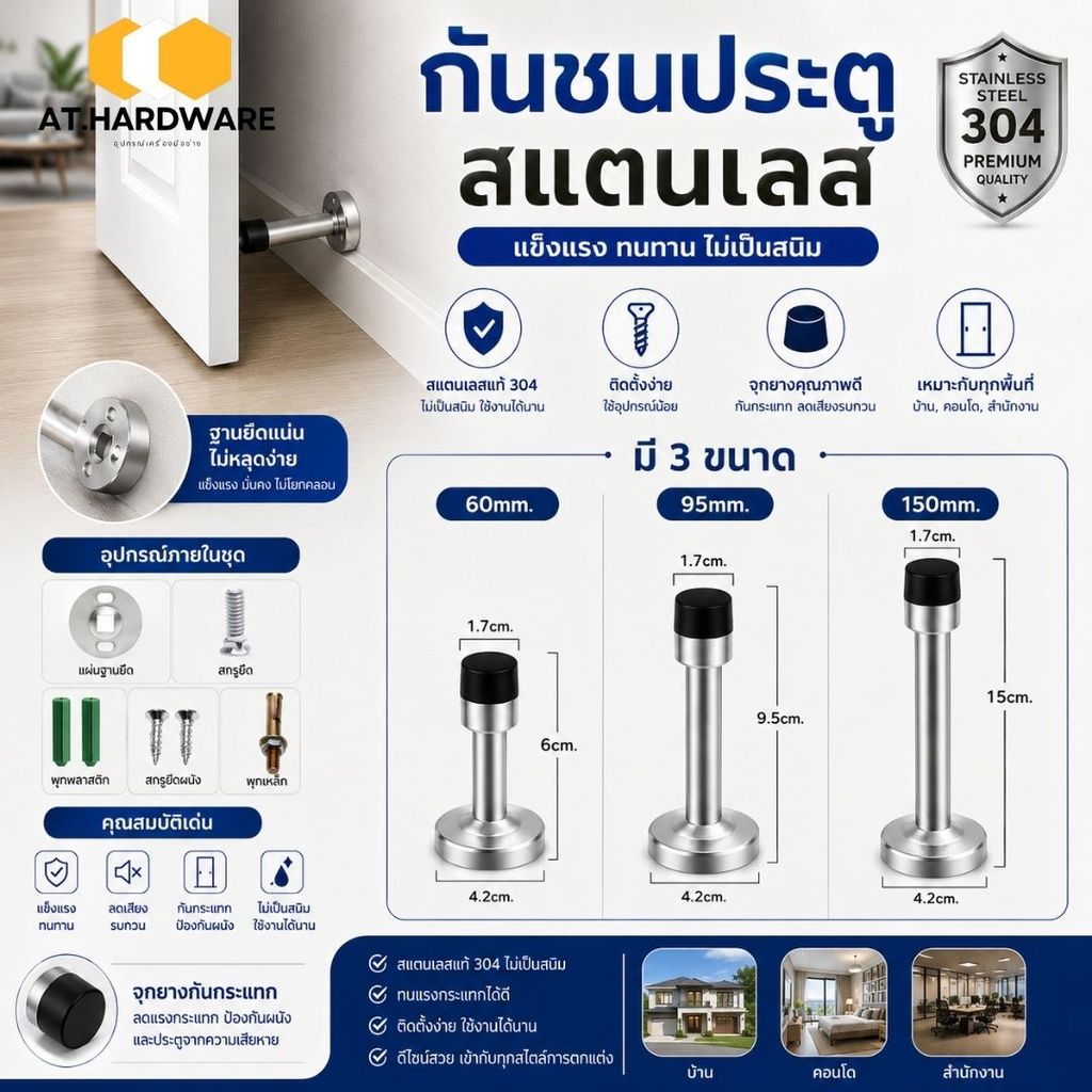 กันชนประตู สเตนเลส ยางชนประตูห้องน้ํา กันชนประตู แบบติดผนัง ทนทาน #Y-0041
