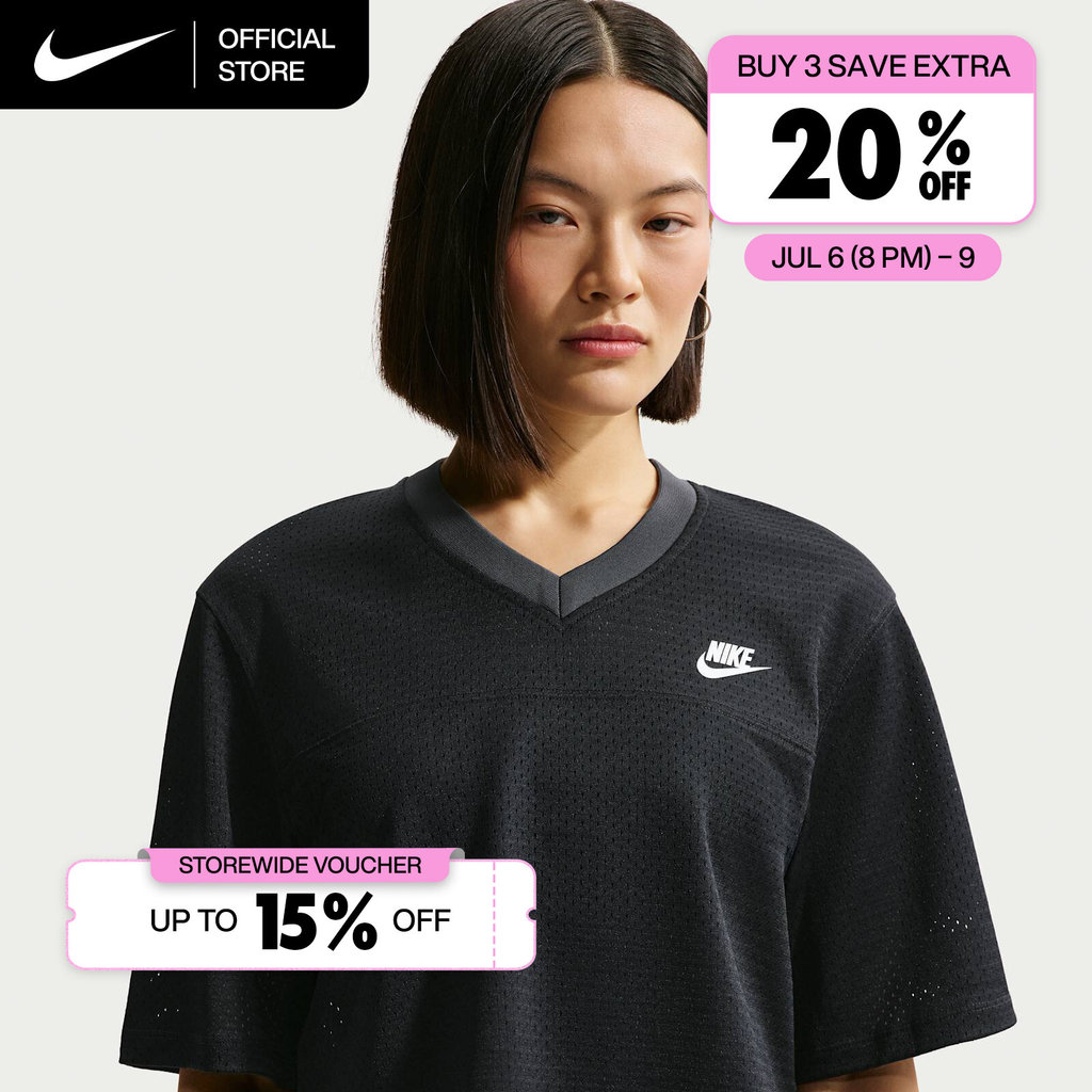 Nike Women's Sportswear Oversized Heritage Cropped Mesh Jersey Top - Black [IR1651-010]