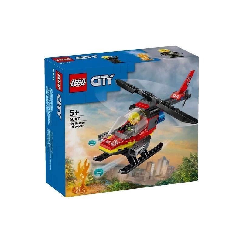 [] 60411 Fire Helicopter City Series ผู้ชายผู้หญิงการศึกษาอาคารบล็อกของเล่นของขวัญ