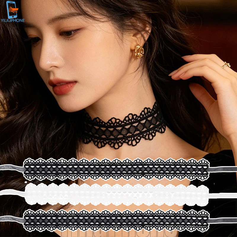 [Bless] 4-1 ชิ้น Sweet Lolita Lace Choker - สร้อยคอสไตล์โกธิค - เครื่องประดับแฟชั่น - สีขาว, สีดํา -