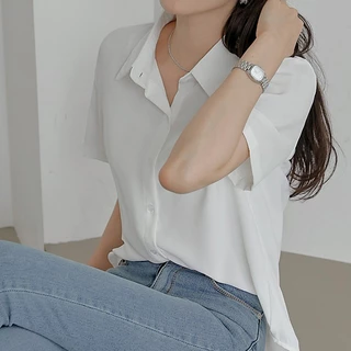 เสื้อเชิ้ตสไตล์ Salt ทรงหลวม แขนสั้น ใส่ทำงาน ดูแพง ดีไซน์มินิมอล