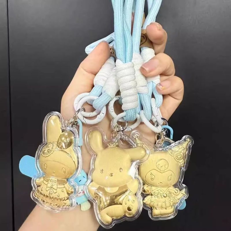 黄金钥匙扣挂件卡通三丽欧蜡笔小新足金999手机挂饰送女朋友礼物.Pikachu cartoon keychain pendant, mobile phone hanging decoration, h